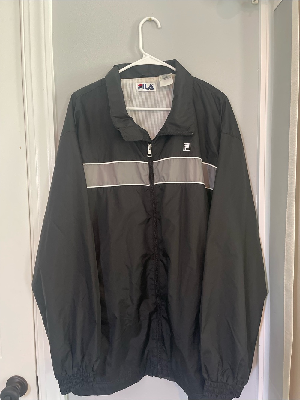 Fila Black Windbreaker Jacket with Gray Reflective Stripe